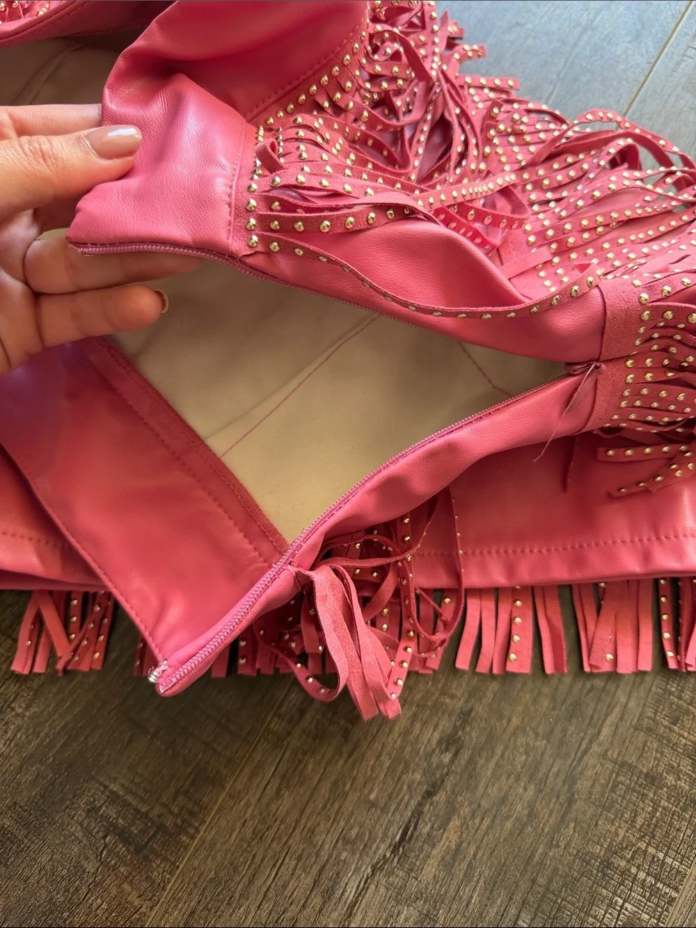 Fringed Pink Studded Mini Skirt
